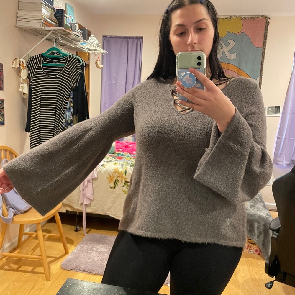 AEO purple crisscross sweater